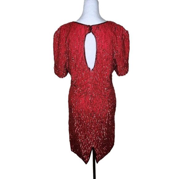 Vintage 80s Stenay Beaded Sequined Shift Dress Womens Size 12 Red - Picture 4 of 9